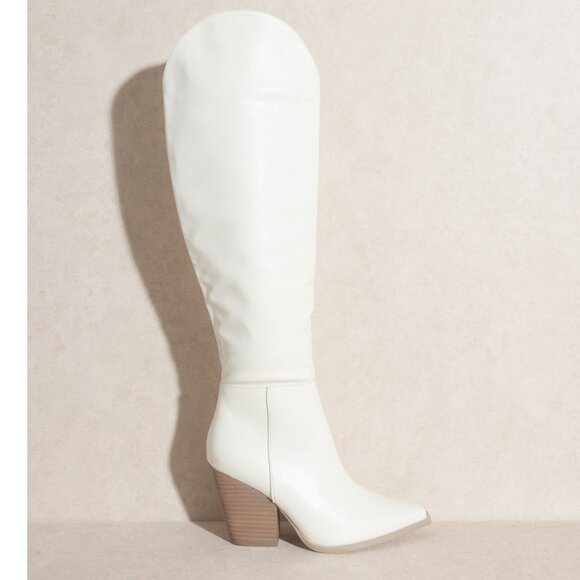 NWT Oasis Society Clara Knee High Western Boots, White Tall Boots, Fall Boots - Picture 2 of 5